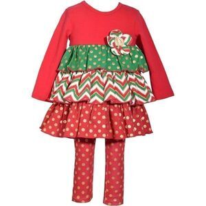 Bonnie Jean Girls Tiered Foil Top & Leggings Set Red NWT 4T Holiday